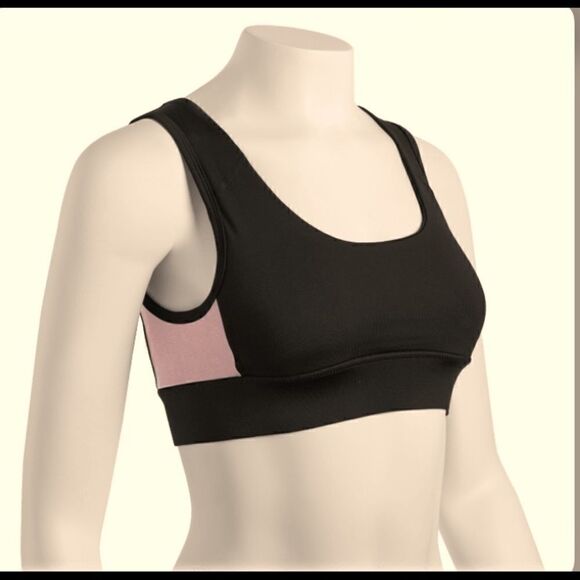 💕Tahari Helena high shine Sports Bra Blak/Rose - Picture 1 of 6